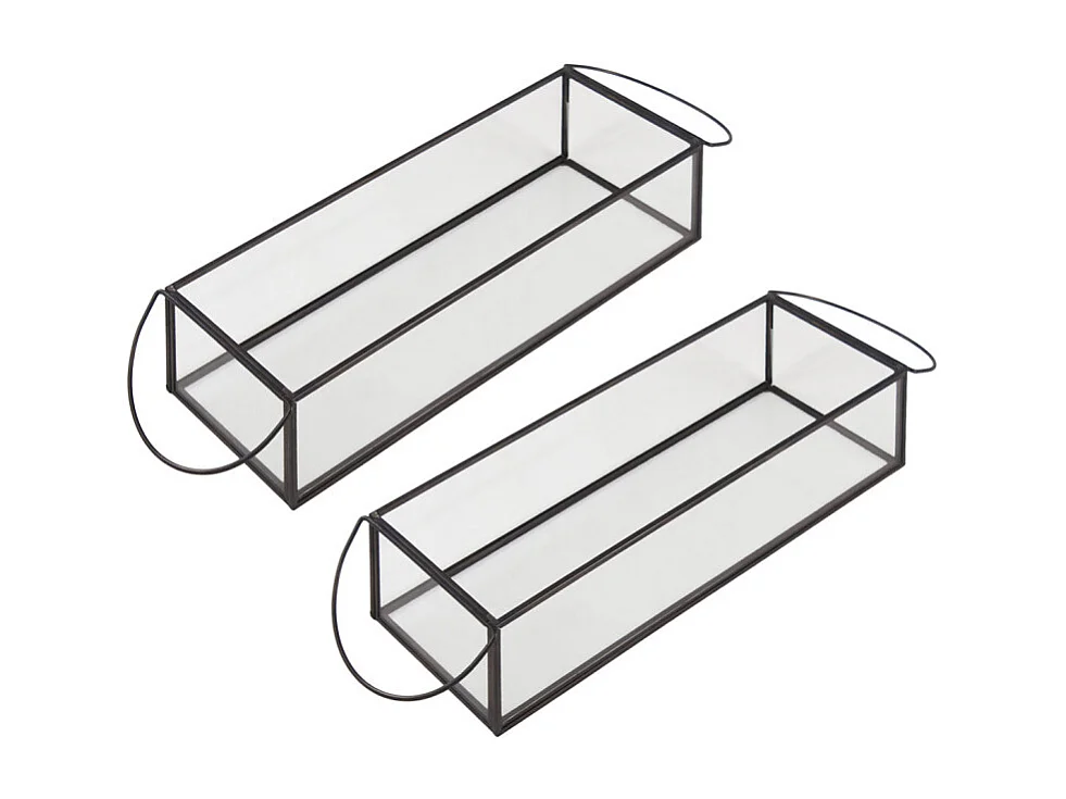 Lot de 2 terrariums / photophores en verre et métal noir - MIRANA 9368