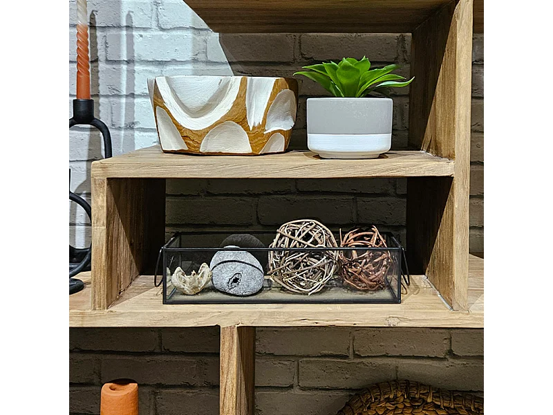 Lot de 2 terrariums / photophores en verre et métal noir - MIRANA 9368