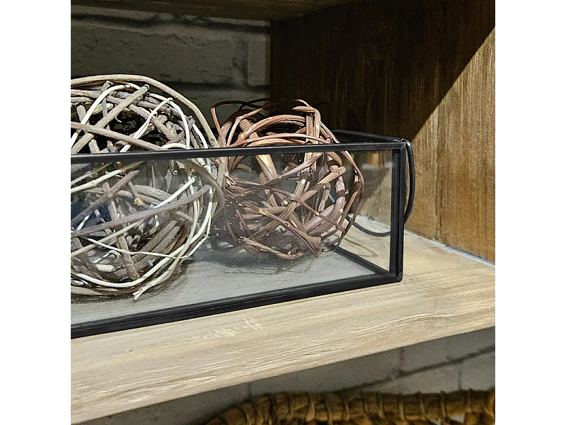 Lot de 2 terrariums / photophores en verre et métal noir - MIRANA 9368