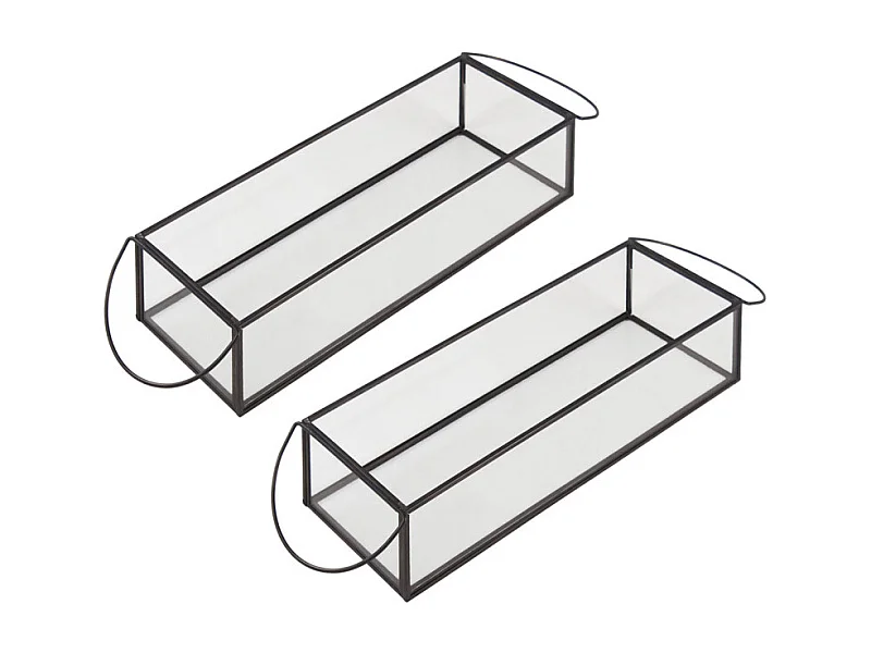 Lot de 2 terrariums / photophores en verre et métal noir - MIRANA 9368