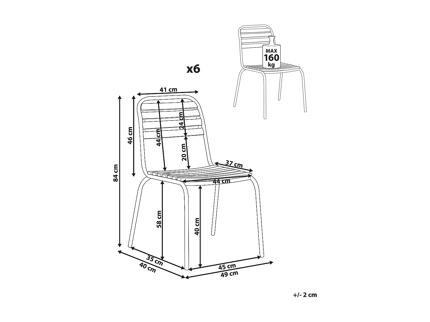 Lot de 6 chaises de jardin VALLESE Acacia Marron