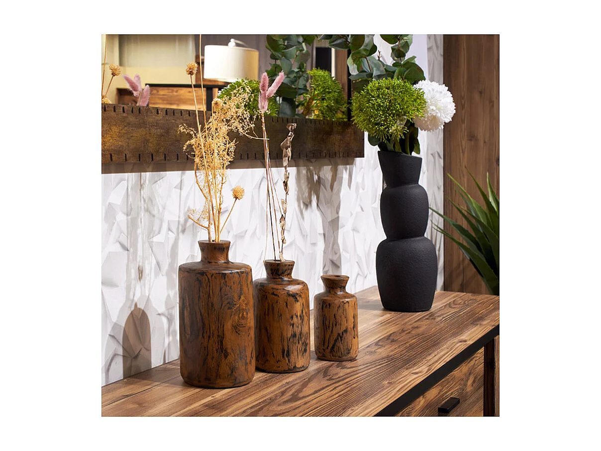 Vase décoratif H. 22 cm en bois de teck massif - HERA L