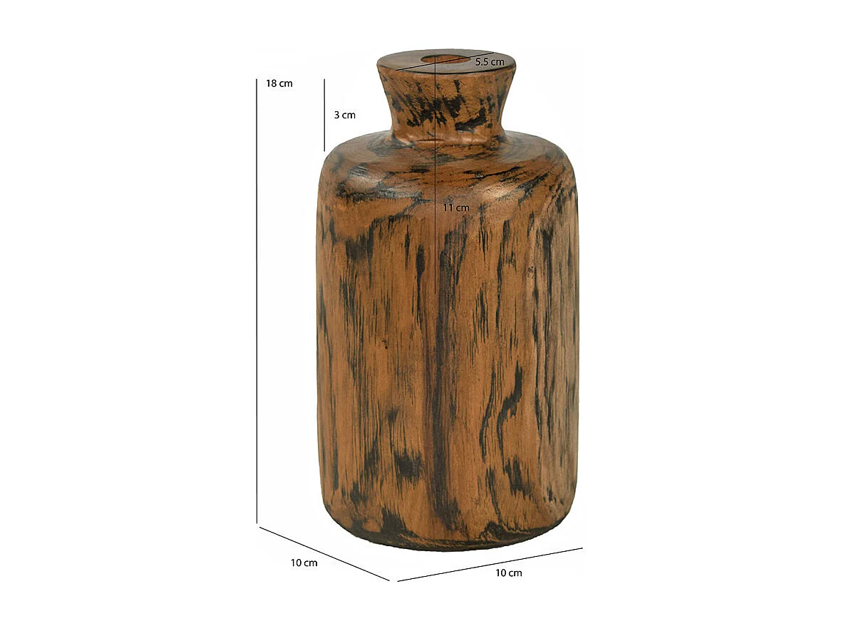 Vase décoratif H. 18 cm en bois de teck massif - HERA M