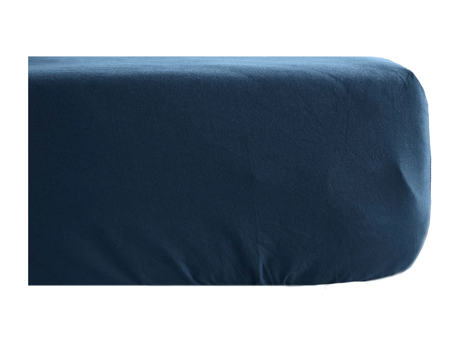 Drap housse uni 90x190 cm bonnet 35 cm percale de coton MANOIR bleu Marine
