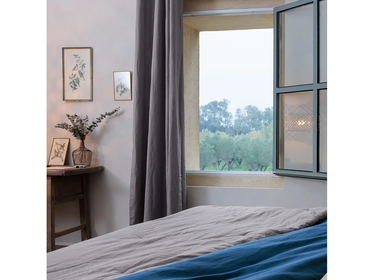 Rideau 8 œillets 140x280 cm OPERA DECO 50% lin et 50% coton gris brume