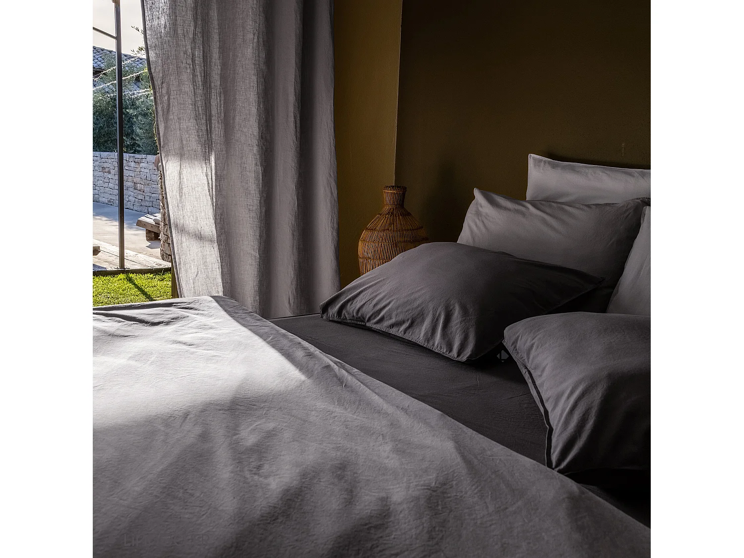 Rideau 8 œillets 140x280 cm OPERA DECO 50% lin et 50% coton gris brume