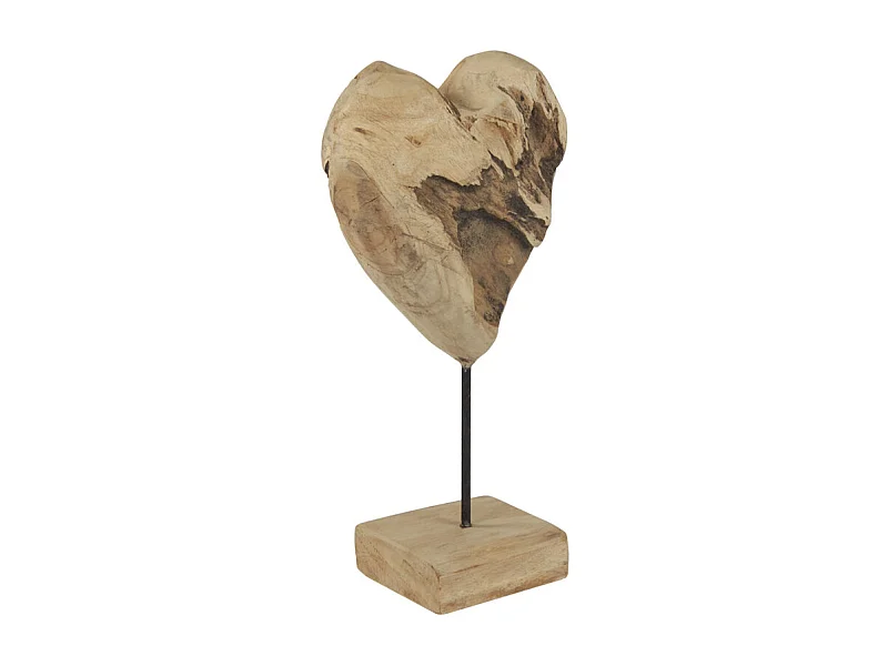 Sculpture H. 39 cm cœur et socle en bois de teck - JUDITH 1
