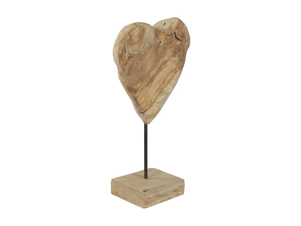 Sculpture H. 39 cm cœur et socle en bois de teck - JUDITH 1