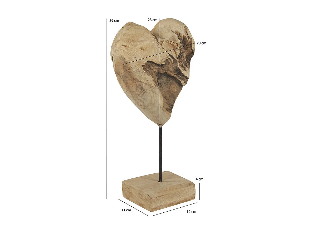Sculpture H. 39 cm cœur et socle en bois de teck - JUDITH 1