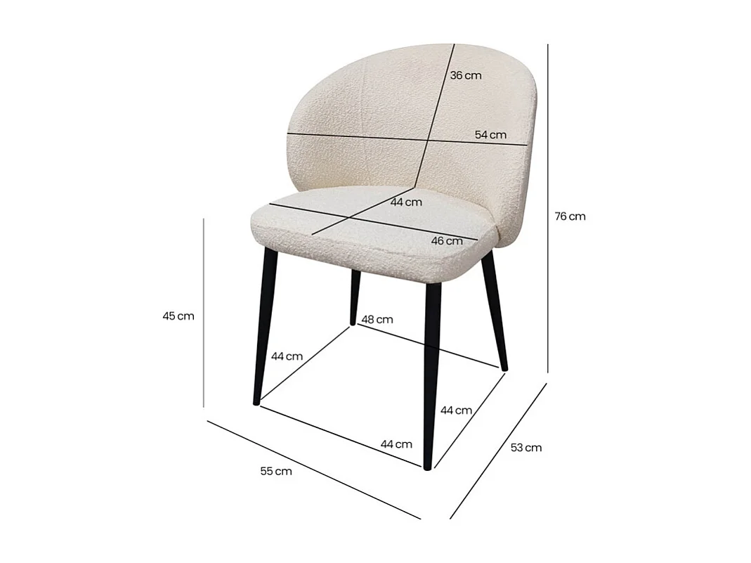 Chaise de repas tissu bouclette blanc écru et pieds métal – SYRACUSE