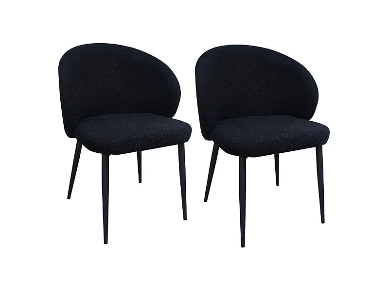 Lot 2 chaises de repas en tissu bouclette noir pieds métal – SYRACUSE