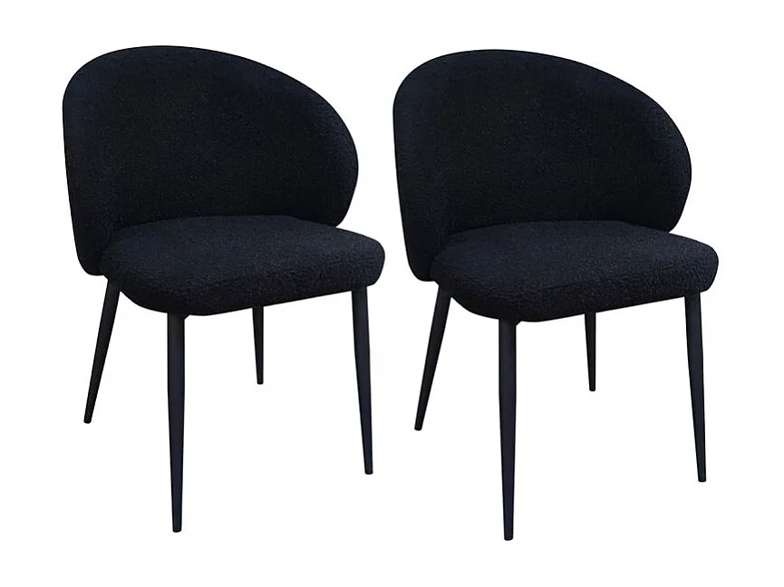 Lot 2 chaises de repas en tissu bouclette noir pieds métal – SYRACUSE