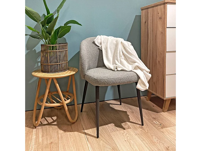 Lot 2 chaises de repas tissu bouclette gris et pieds métal – SYRACUSE