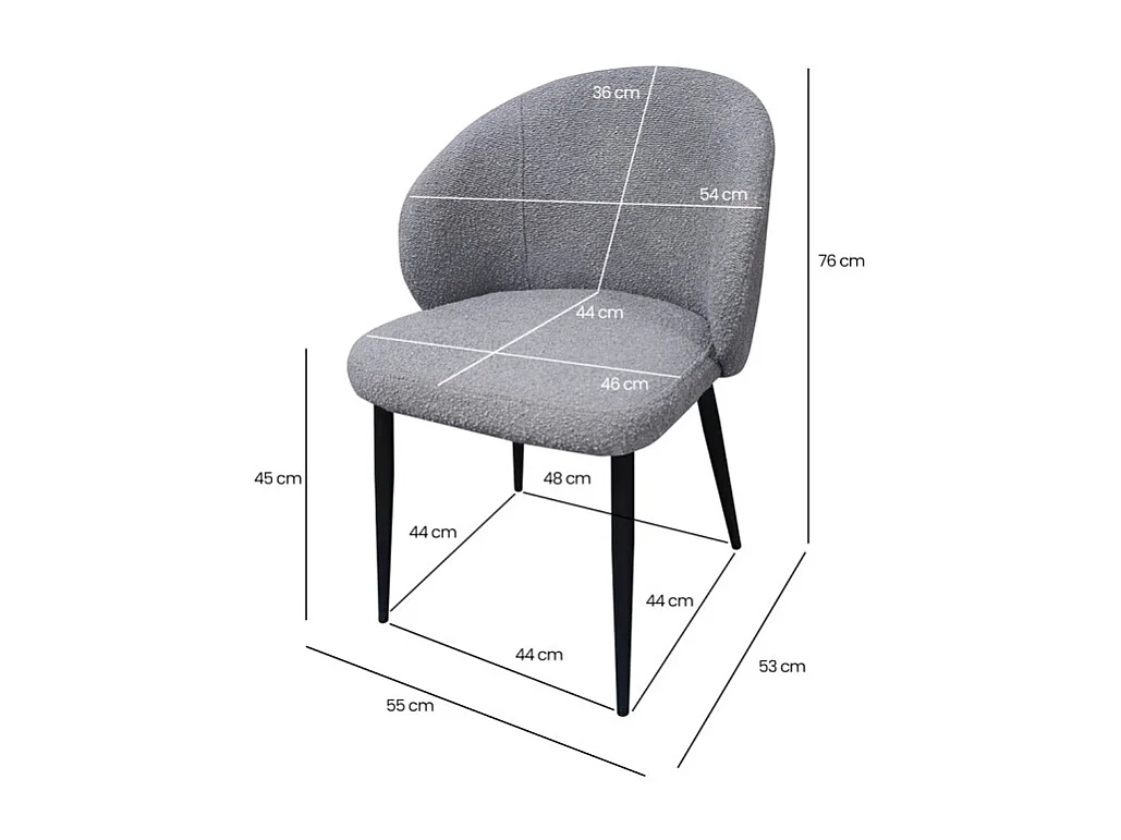 Chaise de repas en tissu bouclette gris et pieds métal noir – SYRACUSE