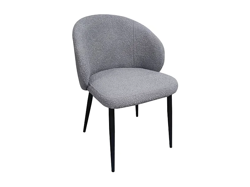 Chaise de repas en tissu bouclette gris et pieds métal noir – SYRACUSE
