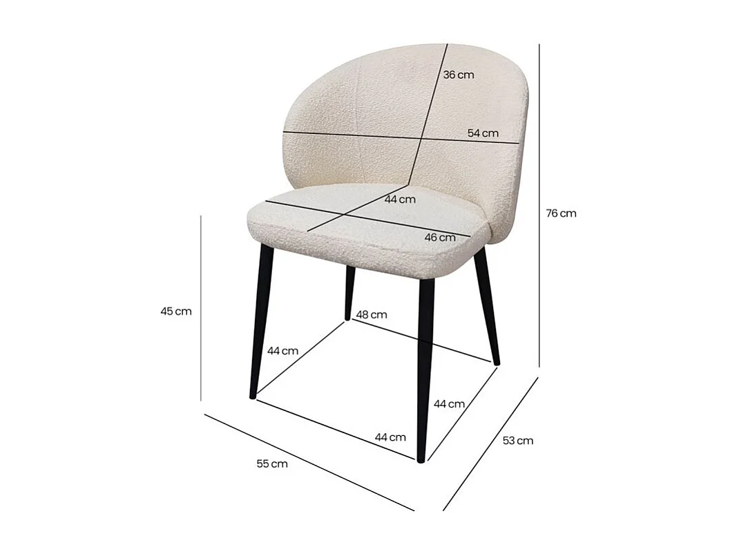 Lot 2 chaises repas tissu bouclette blanc écru pieds métal – SYRACUSE