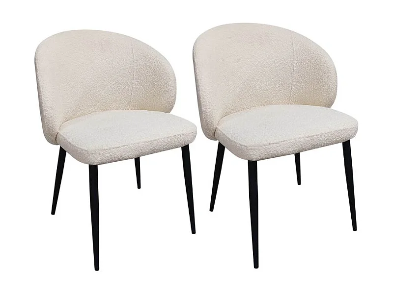 Lot 2 chaises repas tissu bouclette blanc écru pieds métal – SYRACUSE