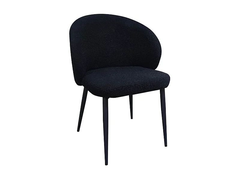 Chaise de repas en tissu bouclette noir et pieds métal noir – SYRACUSE