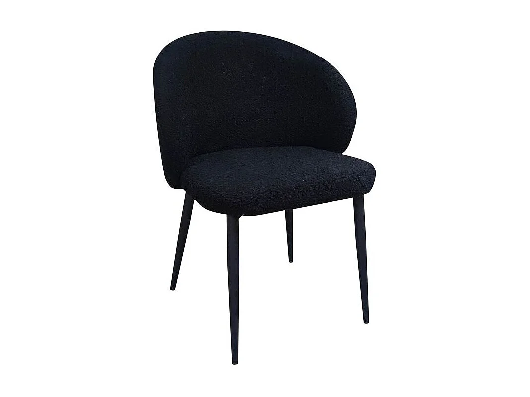 Chaise de repas en tissu bouclette noir et pieds métal noir – SYRACUSE