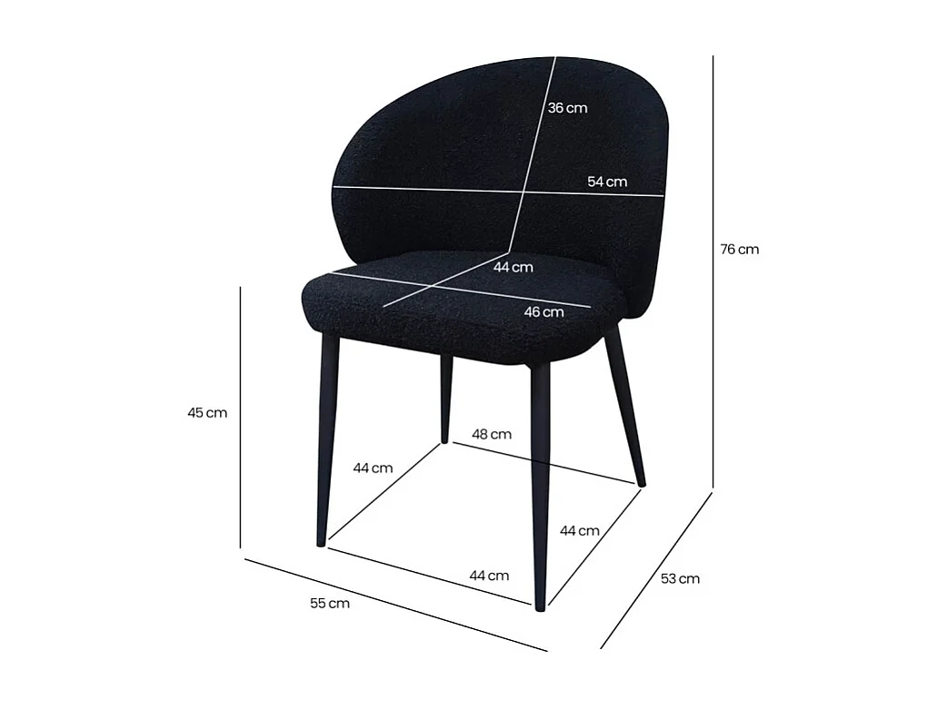 Chaise de repas en tissu bouclette noir et pieds métal noir – SYRACUSE