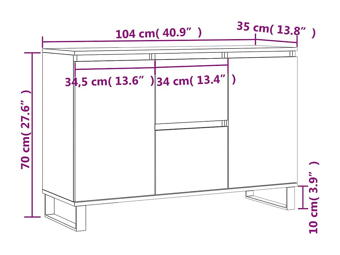 Sideboard Braun Eichen-Optik 104x35x70 cm Holzwerkstoff