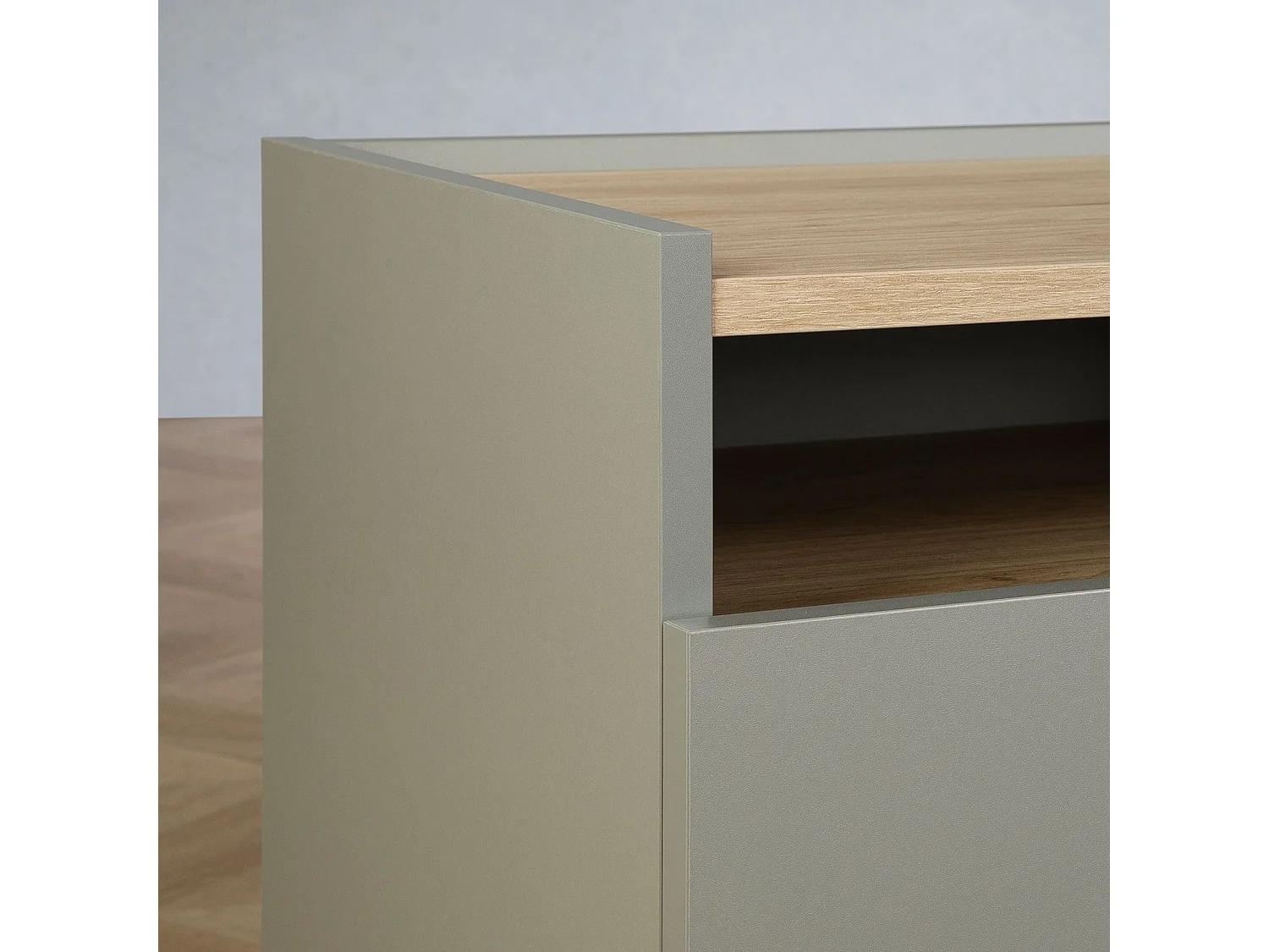 Meuble TV SKANDI L 150 cm en Bois Style Scandinave - Pour téléviseur jusqu'à 65" - Gris avec 3 Portes