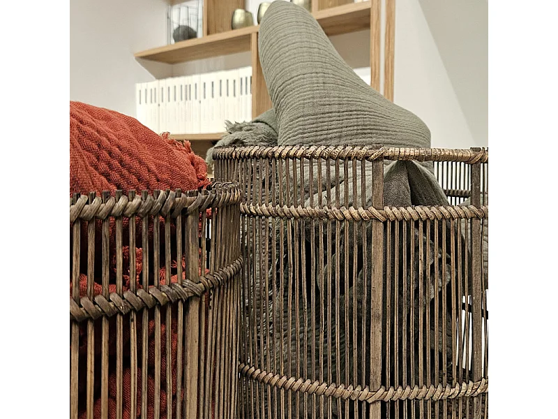 Panier / Corbeille ronde D. 31 cm en bois de bambou grisé - REGIS 9281