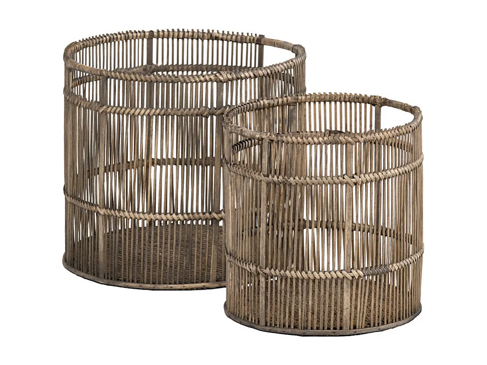 Panier / Corbeille ronde D. 31 cm en bois de bambou grisé - REGIS 9281