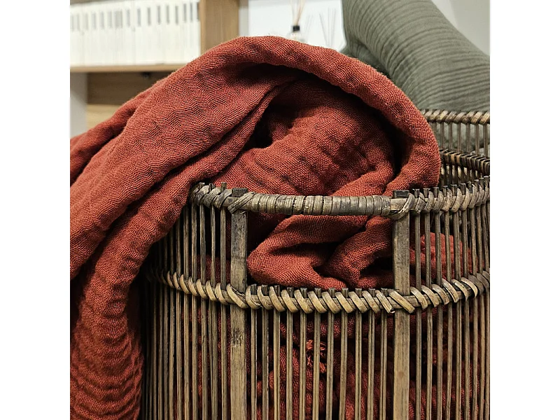 Panier / Corbeille ronde D. 24 cm en bois de bambou grisé - REGIS 9885