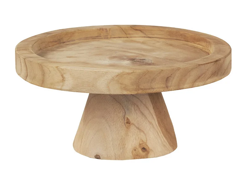 Plateau / Présentoir rond sur pied D. 27 cm en bois de teck - ALICE