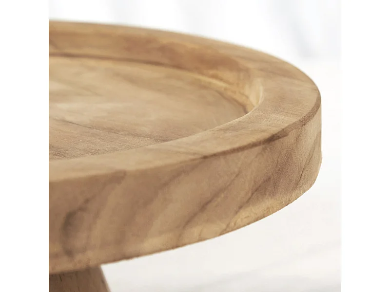 Plateau / Présentoir rond sur pied D. 27 cm en bois de teck - ALICE