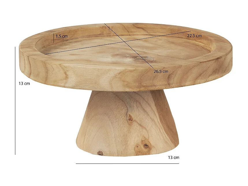 Plateau / Présentoir rond sur pied D. 27 cm en bois de teck - ALICE