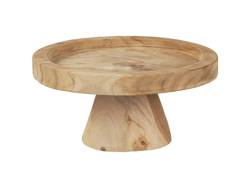 Plateau / Présentoir rond sur pied D. 27 cm en bois de teck - ALICE