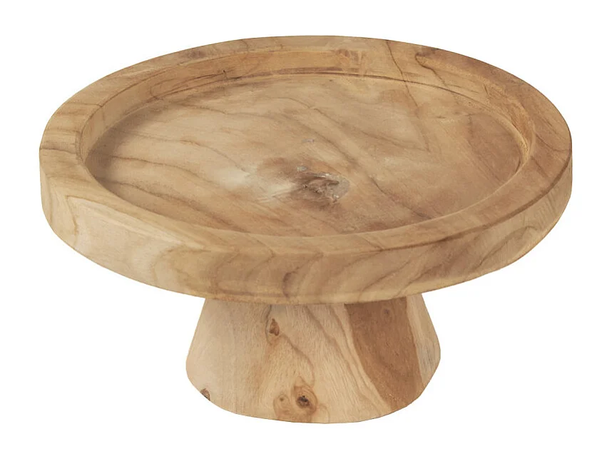 Plateau / Présentoir rond sur pied D. 27 cm en bois de teck - ALICE