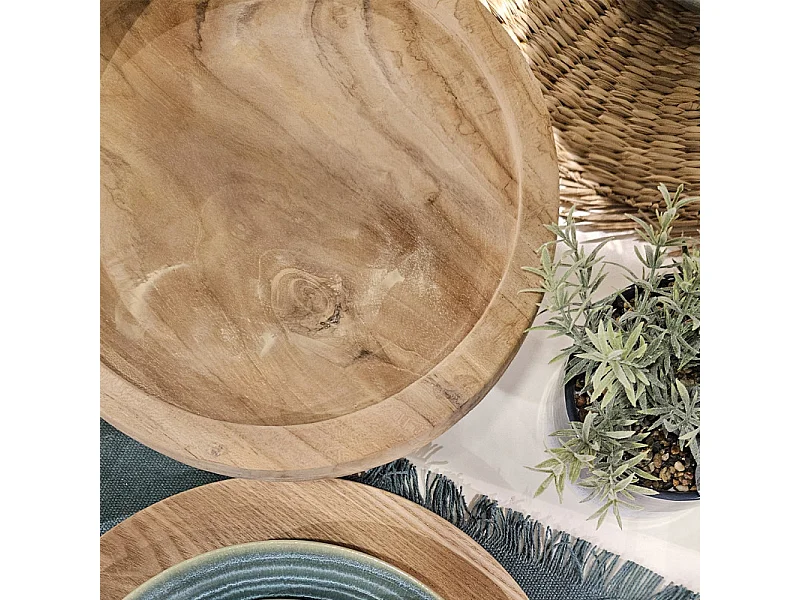 Plateau / Présentoir rond sur pied D. 27 cm en bois de teck - ALICE