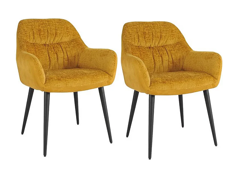 Lot 2 chaises repas en tissu microfibre moutarde pieds métal - ATLANTA