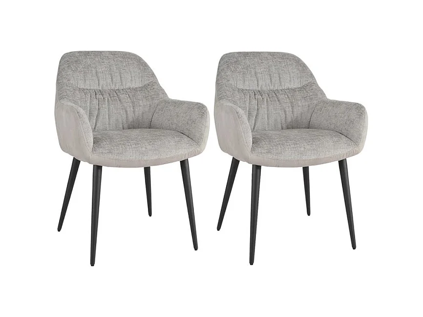 Lot 2 chaises repas tissu microfibre gris clair pieds métal - ATLANTA
