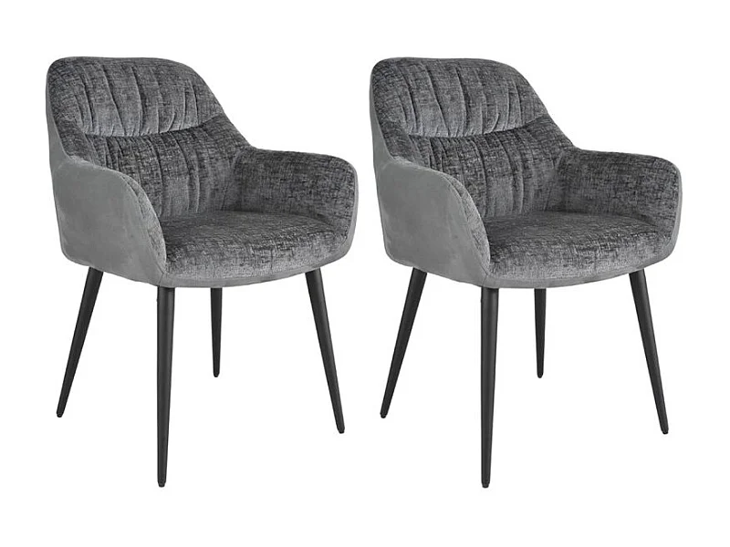 Lot 2 chaises repas microfibre gris anthracite pieds métal - ATLANTA