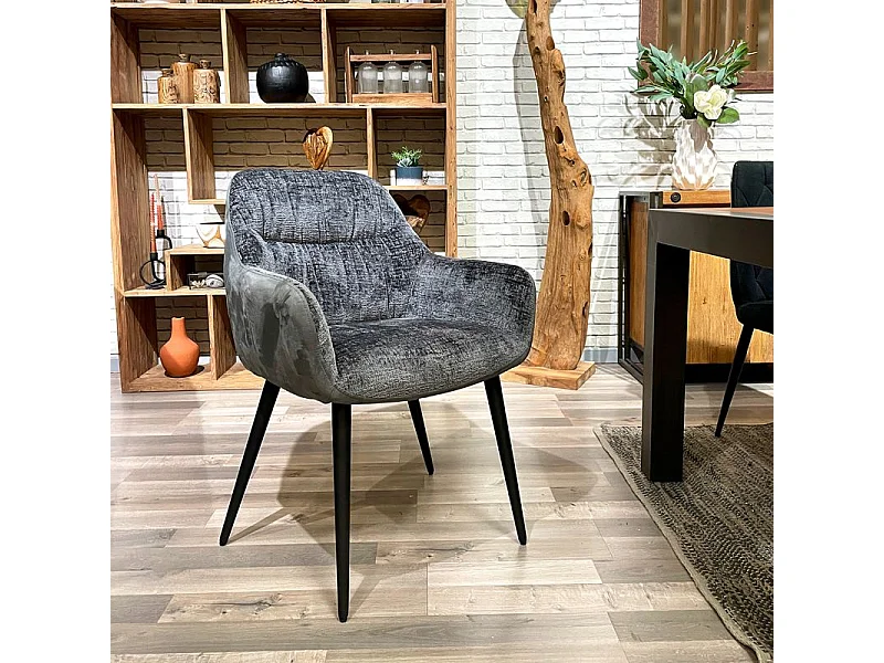 Lot 2 chaises repas microfibre gris anthracite pieds métal - ATLANTA