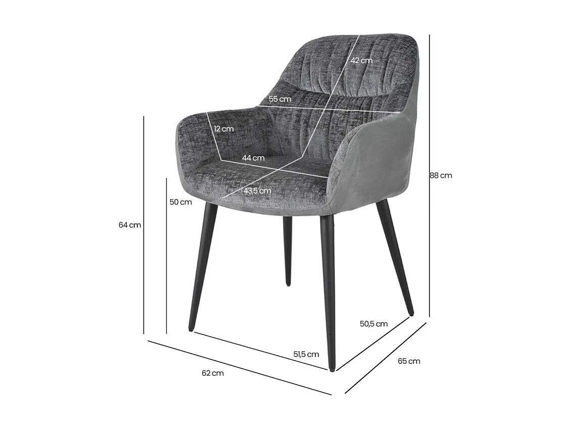 Lot 2 chaises repas microfibre gris anthracite pieds métal - ATLANTA