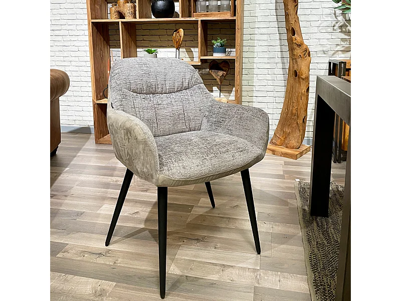 Chaise de repas tissu microfibre gris clair pieds métal noir - ATLANTA