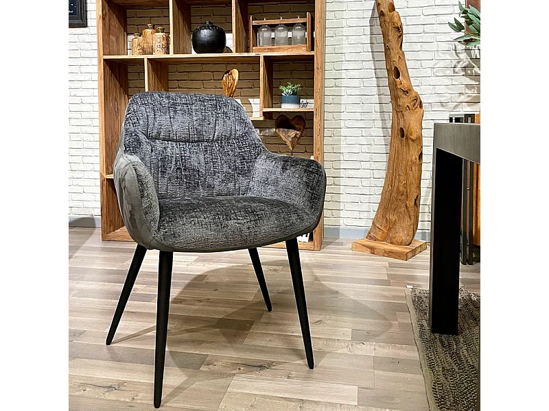 Chaise de repas microfibre gris anthracite pieds métal - ATLANTA