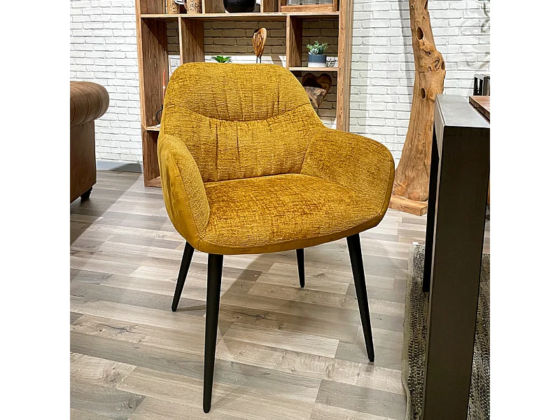 Chaise de repas tissu microfibre jaune moutarde pieds métal - ATLANTA