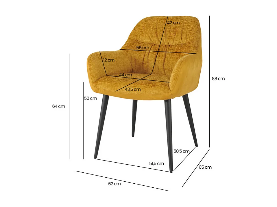 Chaise de repas tissu microfibre jaune moutarde pieds métal - ATLANTA
