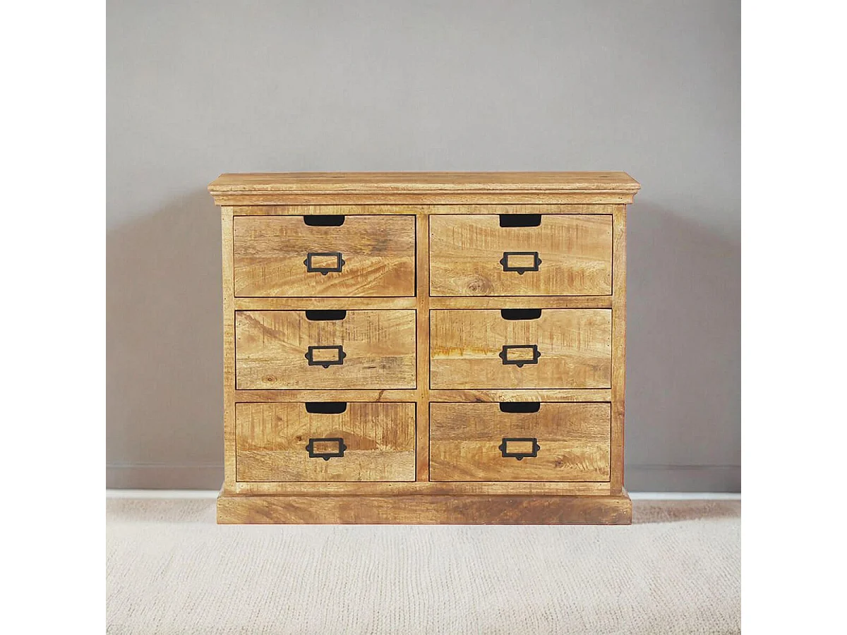 VALMON - Commode en Manguier 6 Tiroirs