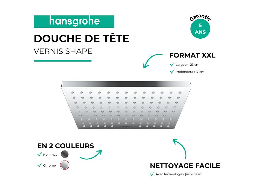 Douche de tête HANSGROHE Vernis Shape 230 EcoSmart Noir mat