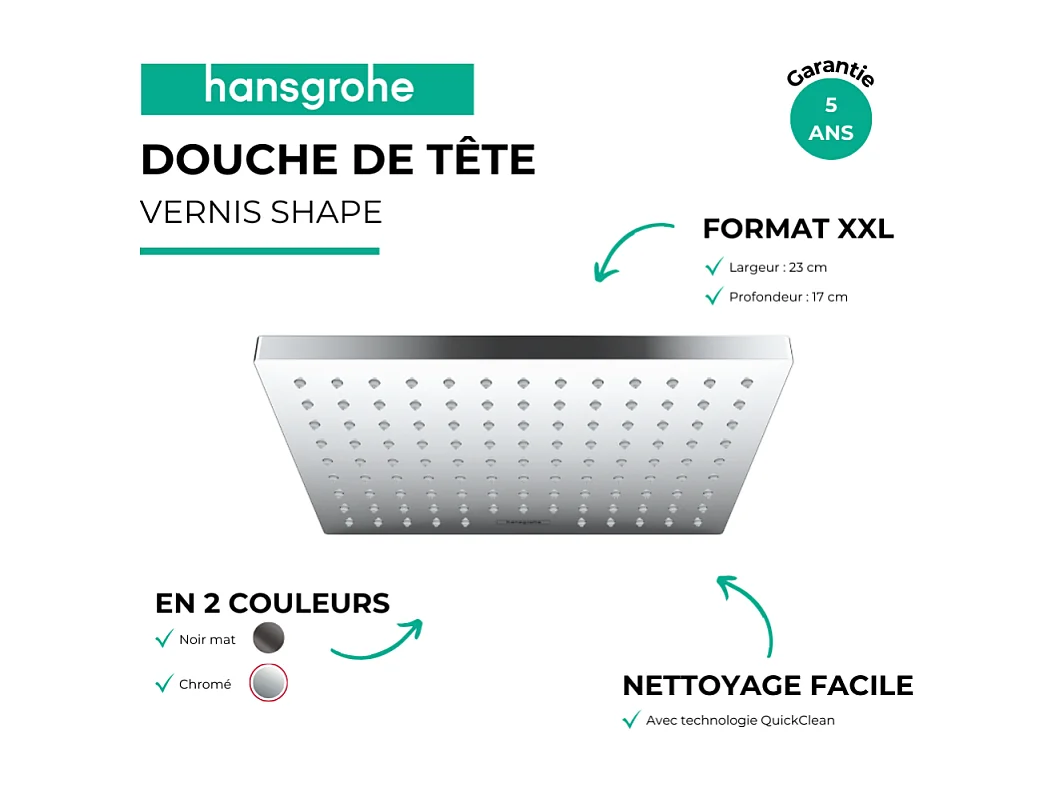Douche de tête HANSGROHE Vernis Shape 230 EcoSmart Chromé