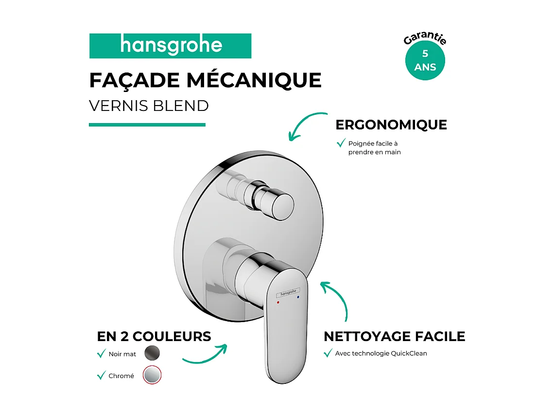 Façade mitigeur mécanique encastré HANSGROHE Vernis Blend  Chromé
