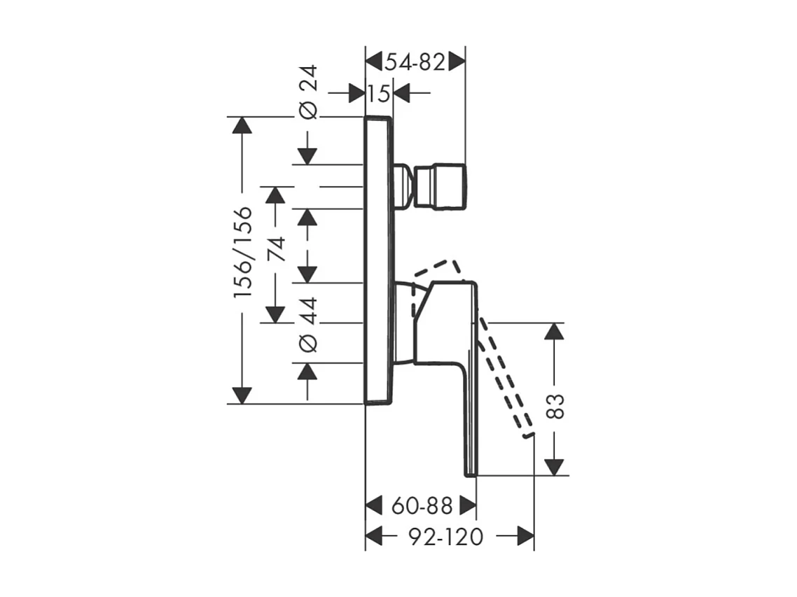 Façade mitigeur mécanique encastré HANSGROHE Vernis Shape Noir mat