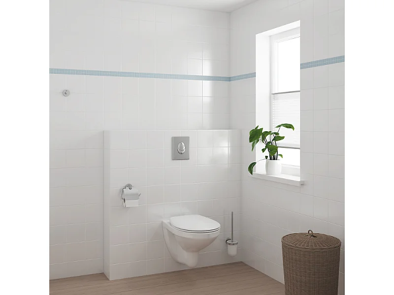 Pack WC sans bride Bau Ceramic avec abattant slim + Bâti support WC Rapid SL + plaque de commande Start chromé + dérouleur